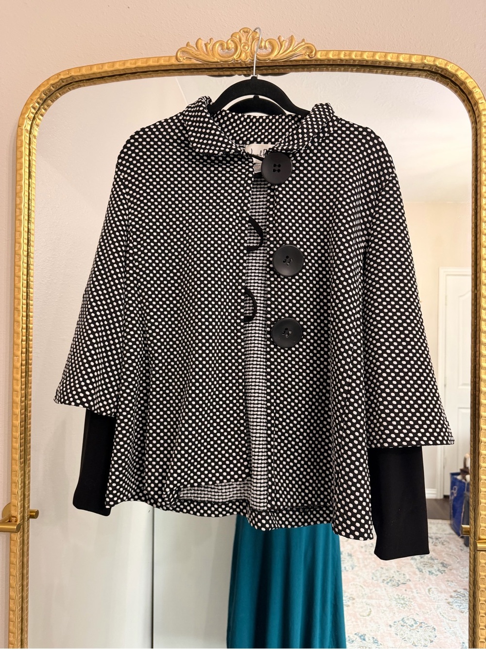 Joseph Ribkoff Black and White Polka Dot Cape Blazer